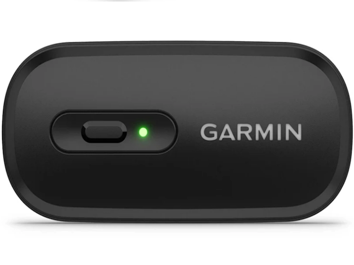 Groen indicatielampje voorop de Garmin HRM 200 hartslagmeterunit