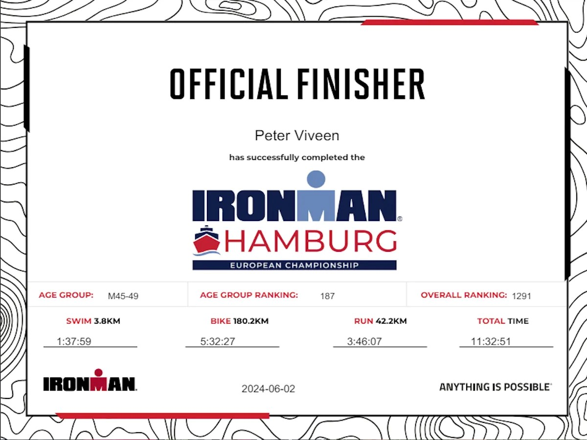 Peter Ironman finisher certificaat
