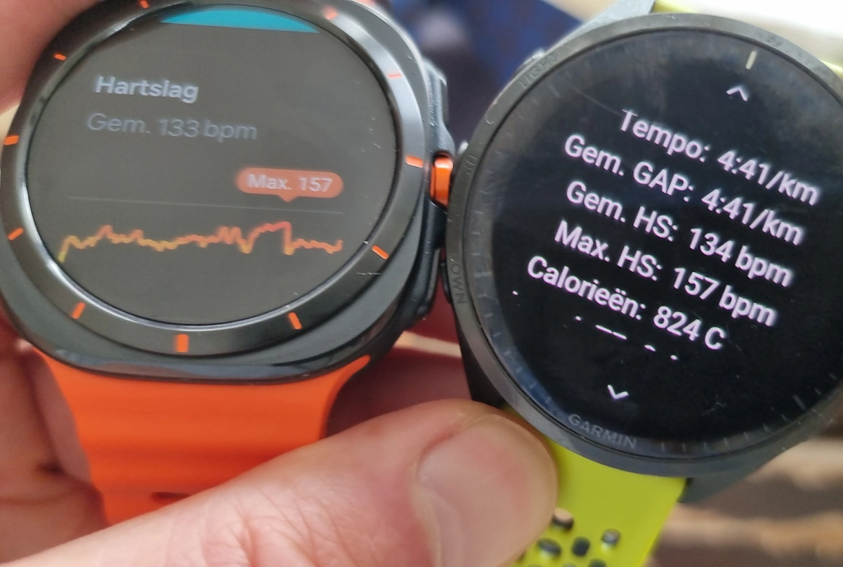 Data van Galaxy Watch en Garmin 965 na run